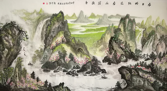 白桂芹作品19《春日映桃花 春水荡渔舟》